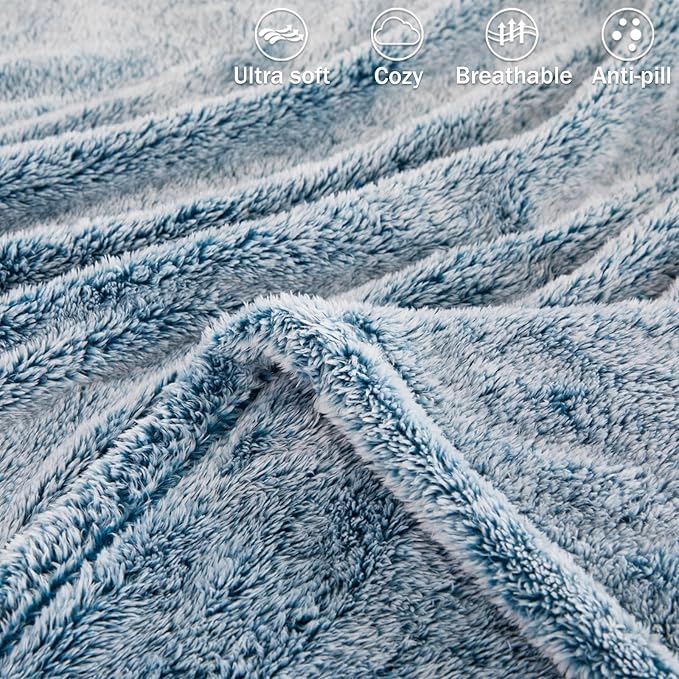 Exclusivo Mezcla Plush Fuzzy Fleece Bed Blanket King Size, Super Soft, Fluffy and Warm Blankets for Couch, Bed, All Season (Mixed Teal, 90x104 inches)