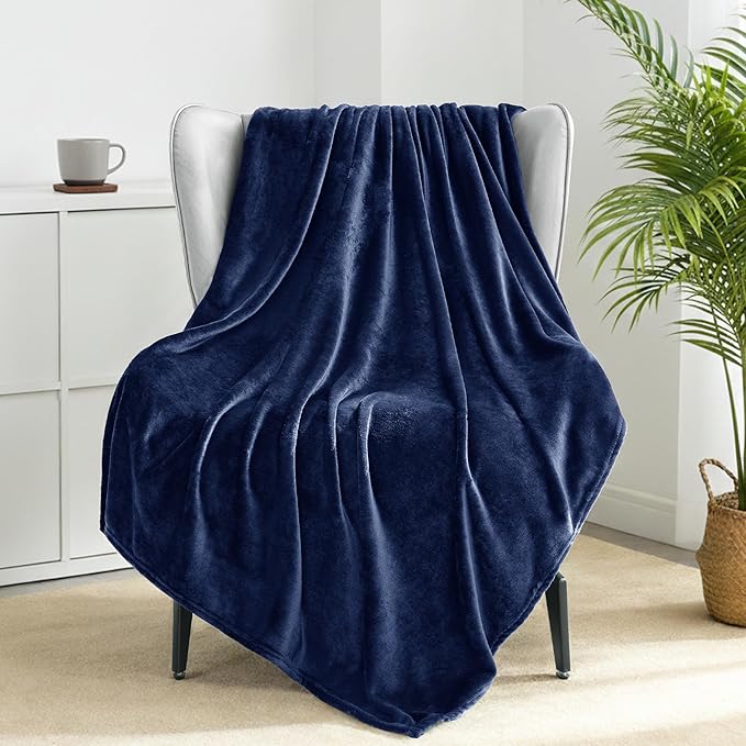 Exclusivo Mezcla Fleece Navy Blue Throw Blanket for Couch, Sofa, Super Soft and Warm Blankets, All Season, Cozy, Plush, Lightweight, 50x60 Inches