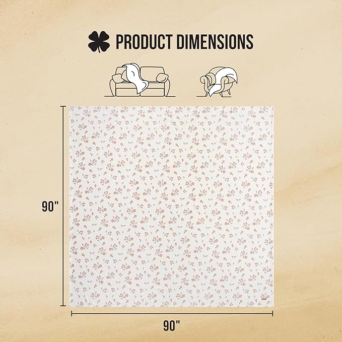 Lucky Brand Daisy Ivory Floral 90"X90" Cozy Plush Blanket - Premium Microfiber Throw for Luxurious Comfort and Style Full/Queen Size