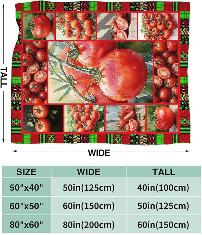 Tomato Blanket for Girls Women Adults Kids Soft Cozy Fleece Healthy Fruits Vegetables Throw Blankets Gifts Warm Flannel Plush Lightweight Decor for Couch Bed Sofa 60"X50"
