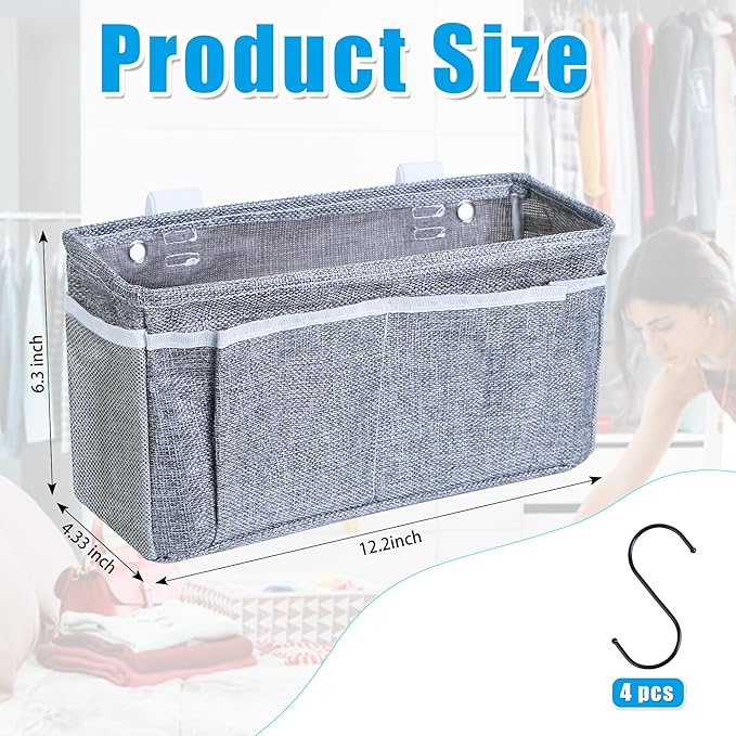 Bedside Caddy Bedside Storage Organizer, 2 Pack Wall Hanging Storage Bag for Bunk bed Hospital Beds Dorm Bed Rails, Holders Books Glasses Phones Magazine(Grey)
