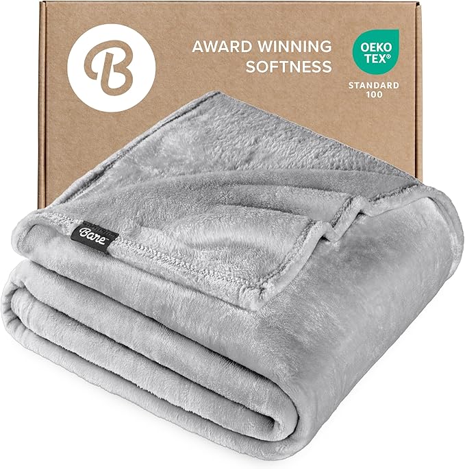 Bare Home Fleece Blanket - King Size - Ultra-Soft Lightweight for Bed, Sofa, and Couch - Luxury Microplush - Cozy Warm Blanket (King, Light Grey)