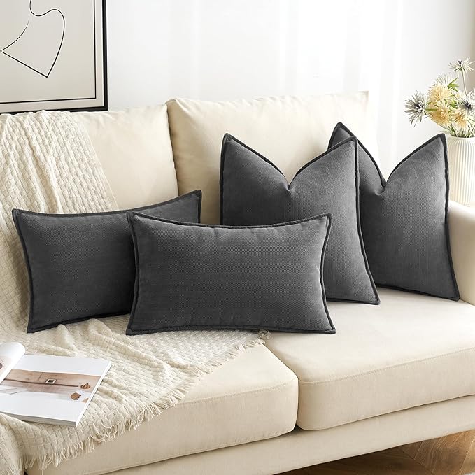 MIULEE Pack of 2 Dark Grey Decorative Pillow Covers 26x26 Inch Soft Chenille Luxurious Couch Throw Pillows Farmhouse Cushion Covers Euro Shams with Elegant Design for Sofa Bed Living Room Home Decor