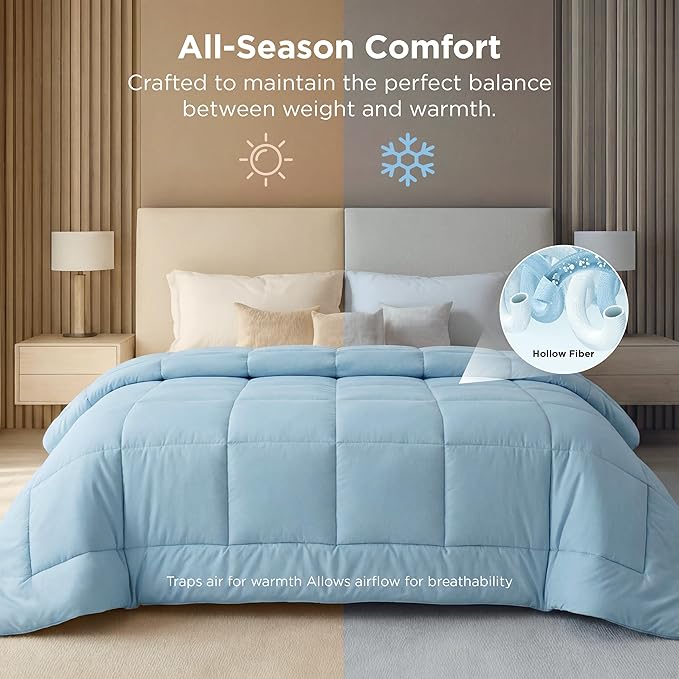 Bedsure Comforter Duvet Insert - Quilted Comforters Oversize Queen, All Season Duvet, GentleSoft Down Alternative Bedding, with 8 Tabs, Gifts for Women/Men, Light Spa Blue, Oversize Queen 98x98Inches