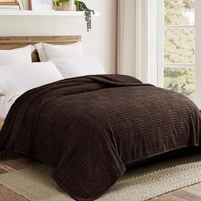 Whale Flotilla Lightweight Fleece Twin Size Blanket for Bed, Fuzzy Soft Blankets with Decorative Jacquard Pattern for All Season, Warm and Fluffy, 60x80 Inch, Coffee
