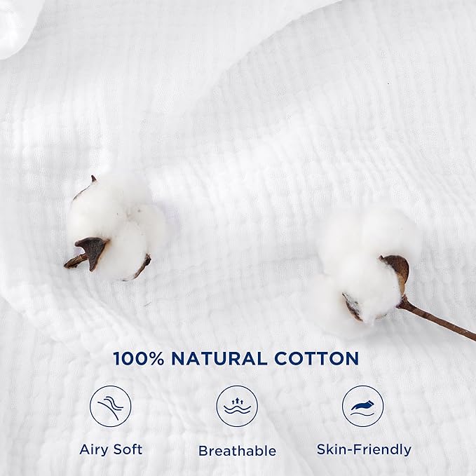 Bedsure 100% Cotton Muslin Blanket King Size for Bed - 4-Layer Breathable and Lightweight Thin Soft Summer Gauze Muslin Blanket for Adults, White, 108x90 Inches