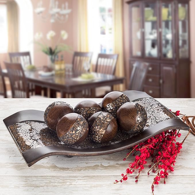 Creative Scents Schonwerk Brown Walnut Decorative Orbs for Bowls and Vase Fillers (Set of 3) Resin Sphere Balls for Living, Dining Room, Coffee Table Centerpiece Home Decor - Great Gift Idea