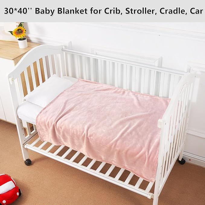 Lukeight Baby Blanket Fleece Toddler Blankets for Boys and Girls, Soft Cozy Fluffy Small Baby Newborn Blankets for Crib, Stroller, Travel and Bed (Pink, 30x40 Inches)