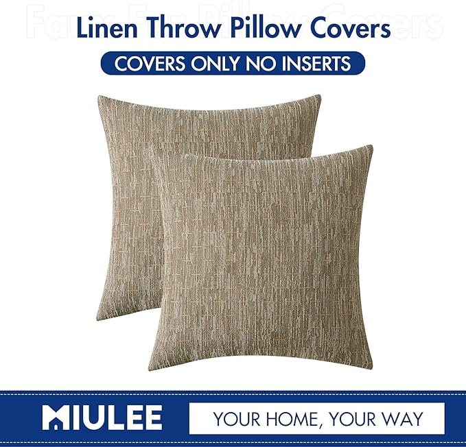 MIULEE Pack of 2 Decorative Burlap Linen Euro Throw Pillow Covers for Sofa Couch Bed 24x24 Inch Modern Farmhouse Pillowcases Rustic Woven Textured Cushion Cover Light Brown