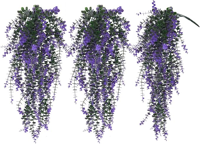 RECUTMS Artificial Plants Fake Eucalyptus Plants Faux Hanging Leaves Green Plant Artificial Hanging Plant for Indoor Home Room Kitchen Table Outdoor Patio Garden Yard Decor(Purple)