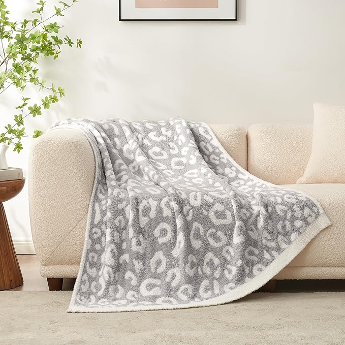 Snuggle Sac Leopard Blanket for Couch Bed Sofa 60x80 inches, Reversible Grey Leopard Throw Blanket Ultra Soft Cozy Blankets for Women Mothers Birthday Gifts