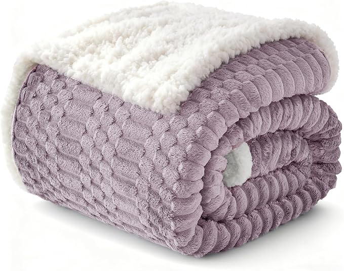 Sherpa Throw Blanket for Couch Flannel Cozy Soft Thick Blanket Warm Twin Blanket for Bed Fleece Home Decor Gifts, Z01 - Purple, 60"*80"