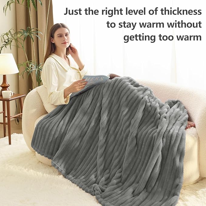 Soft Grey Twin Blanket for Bed - 300GSM Cozy Fleece Blanket for Men Women, Fluffy Lightweight Bed Blankets Graduation Birthday Gifts for Her Him, Home School Dorm Decor, Grey, 60x80 Inches