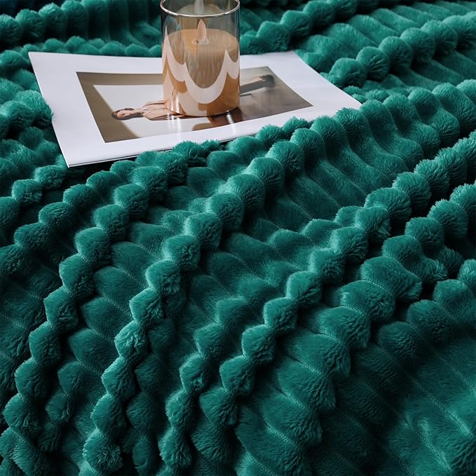 Teal Throw Blanket for Couch Sofa 60x80 inches Striped Fleece Blankets Room Home Decor Lightweight Plush Soft Cozy Gifts for Women Mom Girls