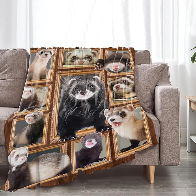 Cute Ferret Blanket for Girls Women Boys Men Adults Kids Soft Cozy Fleece Ferret Throw Blankets Gifts Warm Flannel Plush Stuff Lightweight Decorative Blanket for Couch Bed Sofa 80"X60"