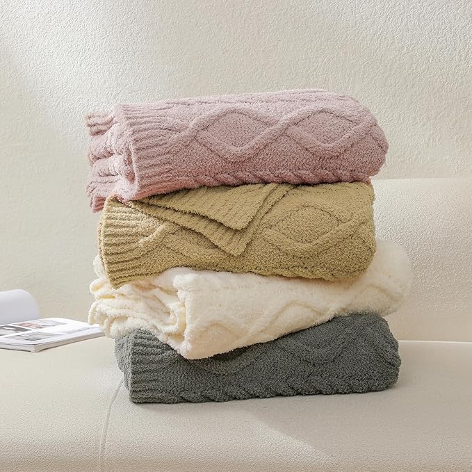 bearberry Plush Fleece Blanket Ultra Cozy & Warm Cable Knit - Machine Washable Throw for Living Room, Bedroom, Office | Lightweight Fuzzy Blanket for Adults, Kids, Pets (Grey, 50”x60”)