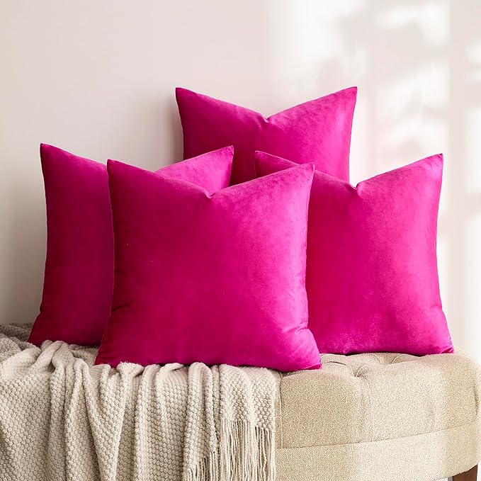 GIGIZAZA Set of 4 Hot Pink Throw Pillow Covers 20x20 Soft Velvet Pillow Covers Modren Decorative Pillows Covers Couch Sofa Living Room Pillowcase
