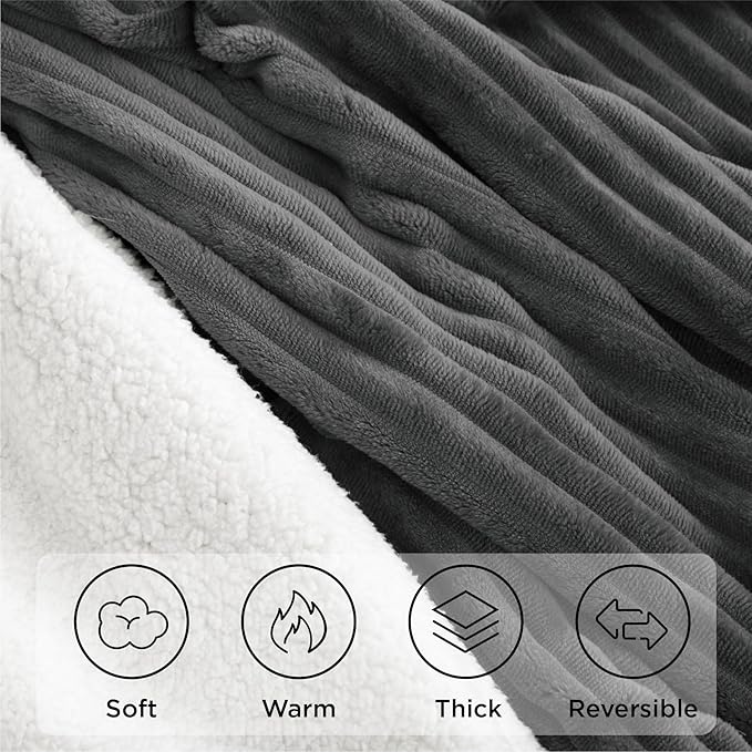 Sherpa Blankets Queen Size - Fleece Queen Blanket for Bed, Soft and Warm Throw Blanket for Winter, 90" x 90", Grey