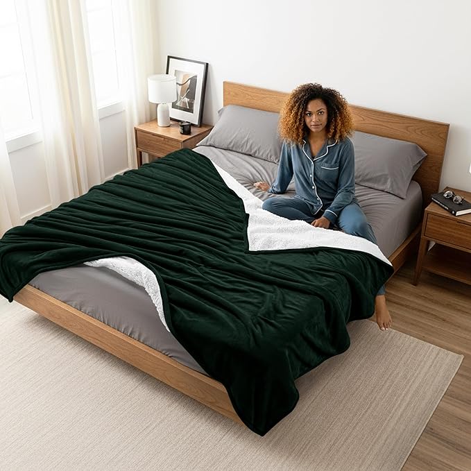 Utopia Bedding Sherpa Blanket California King Size (Forest Green, 102x96 Inches) - Soft Lightweight Plush Fleece Reversible Blanket for Bed, Sofa, Couch, Camping and Travel