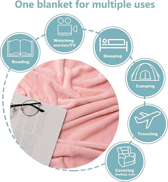 NANPIPER Fleece Blankets, Super Soft Flannel Queen Size Blanket for Bed, Luxury Cozy Microfiber Plush Fuzzy Blanket,Pink