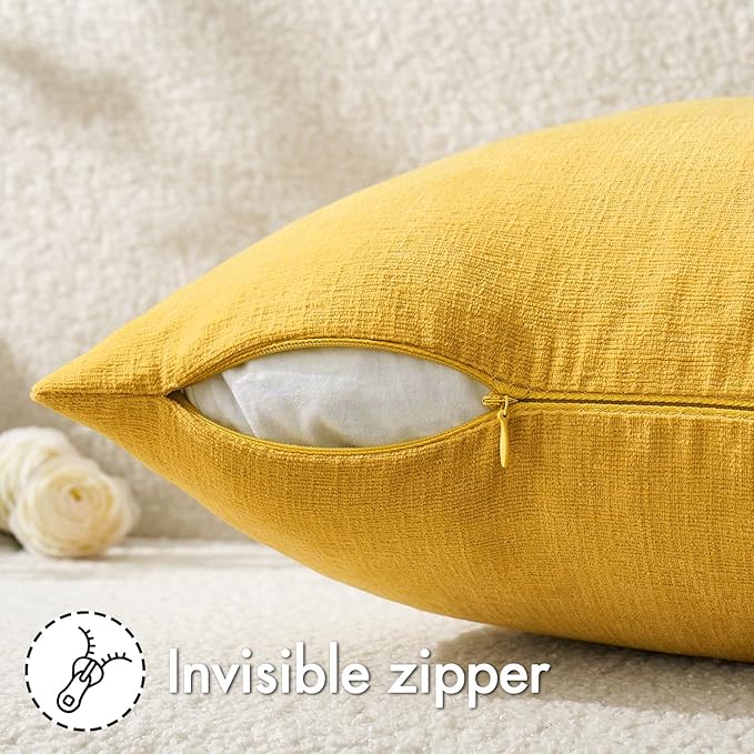 MIULEE Yellow Couch Pillow Covers 18x18 Inch, Set of 2 Soft Chenille Spring Decorative Square Throw Pillow Covers Farmhouse for Sofa Living Room Bed