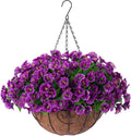 Artificial Hanging Flower Plants with Basket for Spring Summer Outdoor Decoration, Faux Petunias Flowers Fake Morning Glory Planter for Outside Patio Garden Porch Balcony Yard Spring Decor(Lotus)
