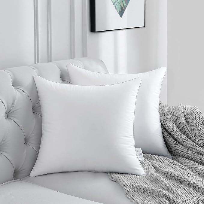 FAVRIQ 18 x 18 Pillow Inserts (Set of 2) - 18 Inch Square Interior Sofa Throw Pillow with 100% Cotton Cover - Decorative Pillow Insert Pair - White Couch Pillow
