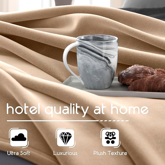 Vellux 1B07049 Original Insulating Core Hotel Style Solid blanket Machine Washable Soft Cozy Warm Pet Friendly Bed Sofa Blankets, Twin, Beige
