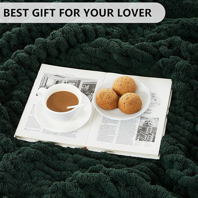 L'AGRATY Chunky Knit Blanket Throw: 50''x60'' Chenille Chunky Knitted Throw Blankets for Bed Couch - Handmade Thick Cable Knit Blanket - Large Crochet Rope Blankets for Home Decor(Olive Green)