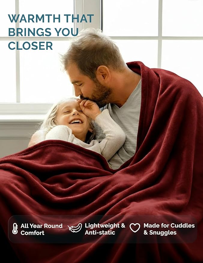Casa Platino Fleece Throw Blankets – 300 GSM Dark Red – Soft Cozy Warm Winter Throws, Fuzzy Plush Elegant for Kids, Men & Women - Ideal for Couch, Sofa, Chair or Bed - 50x60 Inch