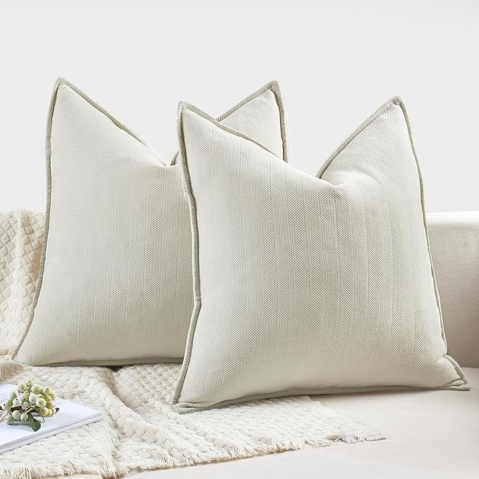 MIULEE Pack of 2 Cream White Decorative Pillow Covers 18x18 Inch Soft Chenille Luxurious Couch Throw Pillows Farmhouse Cushion Covers with Elegant Design for Sofa Bedroom Living Room Spring Decor