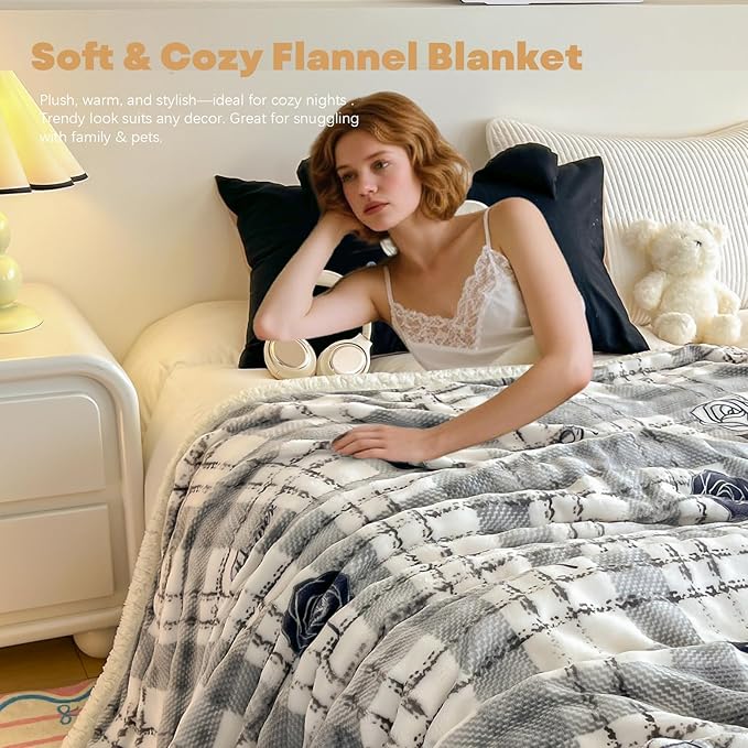 Fleece Bed Blanket, King Size 90 Inch × 108 Inch, Soft Plush Fluffy, Reversible Flannel Blanket for Sofa, Couch, Bed, All Seasons, for Women