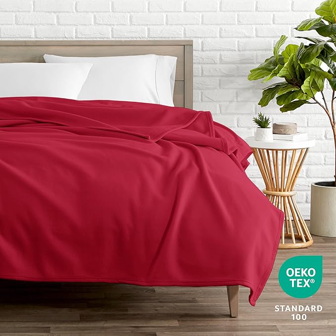 Bare Home Polar Fleece Blanket - Full/Queen - Red - Warm & Cozy - Premium Fleece Throw for Bed, Sofa, Camping, Travel and Cold Nights - Lightweight Blanket (Full/Queen, Red)