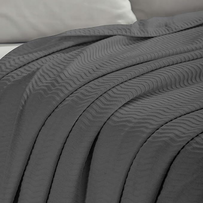 Superior JENA Cotton Blanket, for Picnic, Beach, Traveling or Camping, Bedroom Decor, Essentials, Cover for Bed, Couch, Lounging, Textured Jacquard, Modern Chevron Woven Blanket, Twin, Charcoal