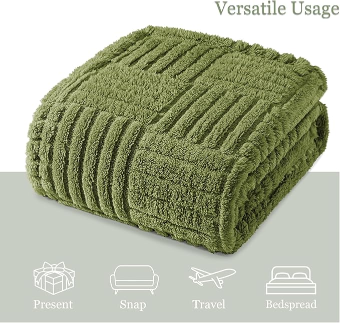 Whale Flotilla Lightweight Fleece Queen Size Blanket for Bed, Fuzzy Soft Blankets with Decorative Jacquard Pattern for All Season, Warm and Fluffy, 90x90 Inch, Olive