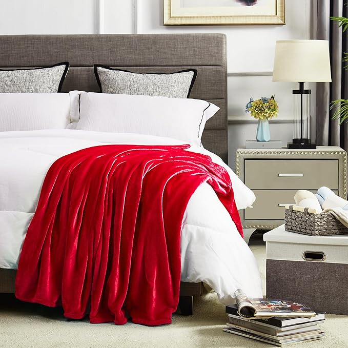 DREAMNINE Ultra Large Soft Fuzzy Flannel Fleece Blanket King Size 90" x 108", Decorative Solid Lightweight Fluffy Velvet Bed Blanket,Luxury Big Cute Cozy Shag Plush Microfiber Blankets for Bedroom,Red