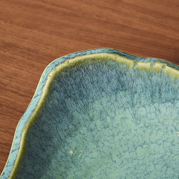 Large Ceramic Decorative Bowl, 12" Green Reactive Glaze Centerpiece Bowl, Modern Coffee Table Decor, Entryway Catchall Key Bowl, Decorative Fruit Bowl for Dining Table Living Room (12'')