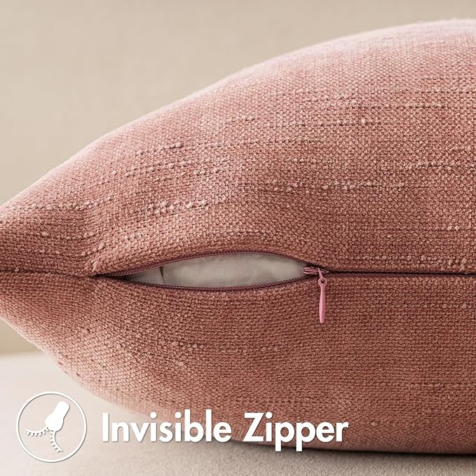MIULEE Pack of 2 Decorative Throw Pillow Covers Soft Chenille Throw Pillows Solid Textured Cushion Covers for Spring Valentine's Day Couch Sofa Bedroom Living Room 18x18 Inch, Blush Dusty Pink