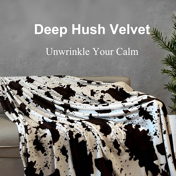 Fleece Blanket Full/Queen - 80x90 Inch Lightweight & Buttery-Soft Throw for Bed, Sofa, Camping | 300GSM Cloud-Touch Microfiber | Cozy Essentials for Travel & Movie Nights, (Cow)