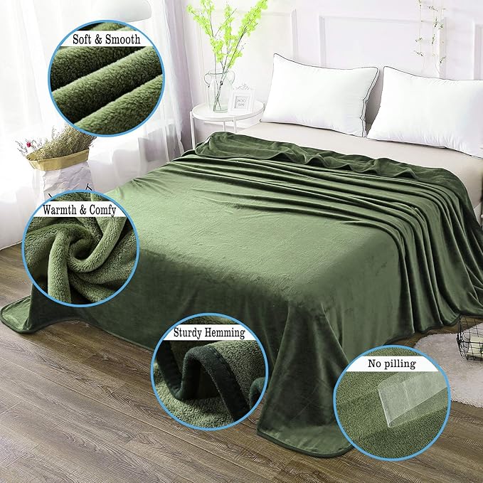 Fleece Blankets Travel Size Summer Blanket All Season Lightweight Throw for The Bed Extra Soft Brush Fabric Winter Warm Sofa Blanket 50"*61"(Travel Green)