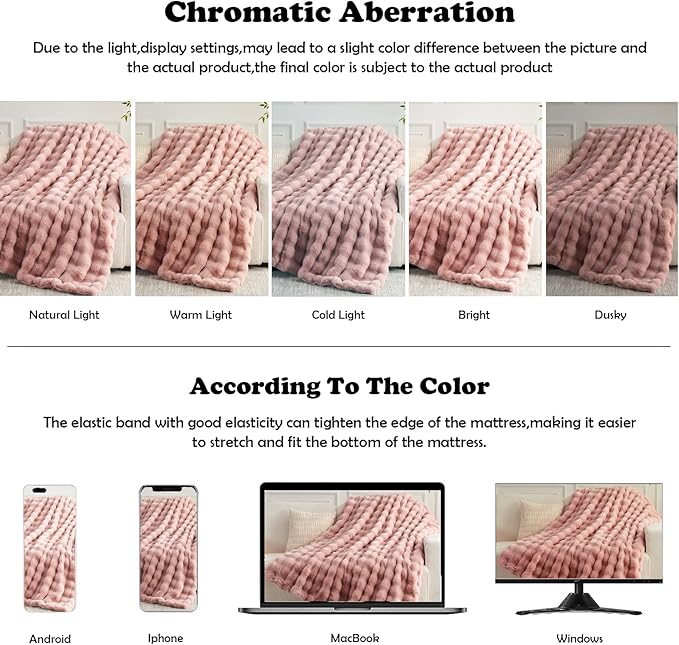 NEWCOSPLAY Faux Fur Throw Blanket Pink Luxury Fluffy Thick Warm Bubble Blanket for Couch Sofa Bed 1000GSM (Pink Bubble Thick, Throw(50"x60"))
