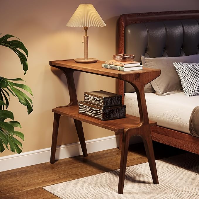 Tribesigns Set of 2 Solid Wood End Table, Rustic Side Table for Couch, 2-Tier Farmhouse Tall End Table, Narrow Bedside Table for Bedroom, Living Room, Easy Assembly, Rustic Brown