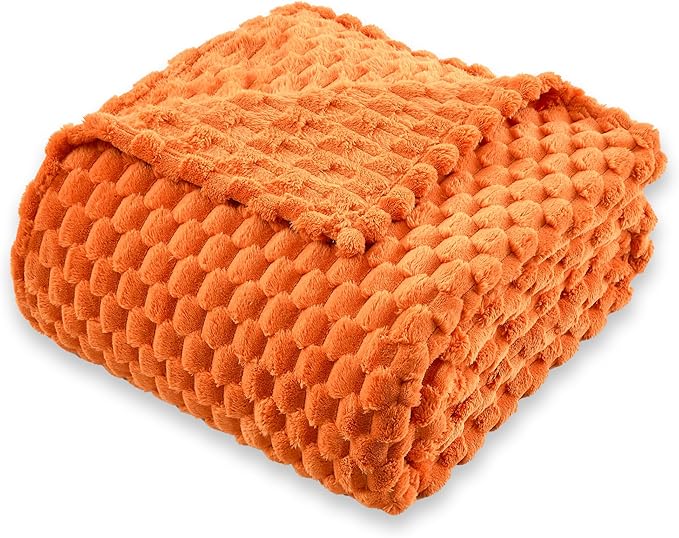 Super Soft Fleece King Size Blanket 90x102 Inches for Bed, Premium Silky with 3D Imitation Turtle Shell Jacquard Decorative Blankets, Lightweight and Cozy for Living Room.Orange