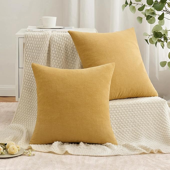 MIULEE Gold Couch Pillow Covers 18x18 Inch, Set of 2 Soft Chenille Decorative Square Throw Pillow Covers Farmhouse for Sofa Living Room Bed