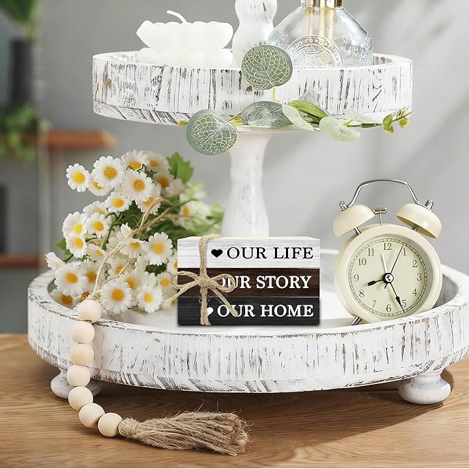 Decorative Books for Home Decor, Rustic Wood Book Stack for Table Decor, Our Life Our Story Our Home Decoration Books for Living Room Bookshelf, Farmhouse Stacked Books Decoration (L56)