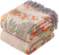 Boho Throw Blanket Queen Size, Soft Cozy Cotton Muslin Quilt Blanket for Bed Decor, Floral Patterned Couch Sofa Chair Cover, Vintage Farmhouse Cottage Tapestry Woven Blanket, Coral&Green
