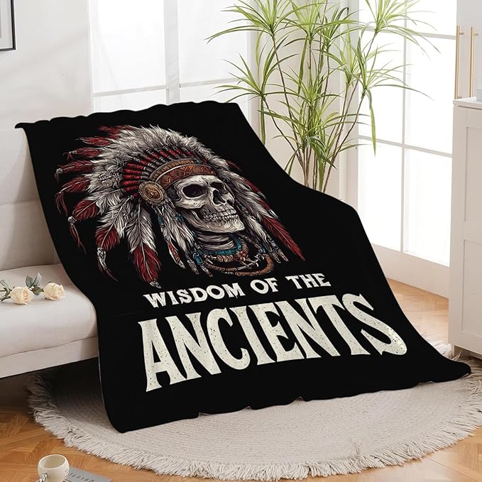 Native American Blanket for Girls Women Boys Men Adults Kids Soft Cozy Fleece Indian Skull Throw Blankets Gifts Warm Flannel Plush Lightweight Decor for Couch Bed Sofa 80"X60"