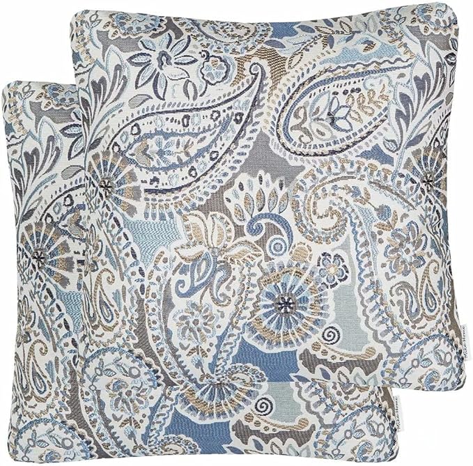 Mika Home Pack of 2 Throw Pillow Covers Decorative Pillow Shells for Sofa Couch, Paisley Pattern, 22x22 Inches,Blue Brown Cream Multicolor