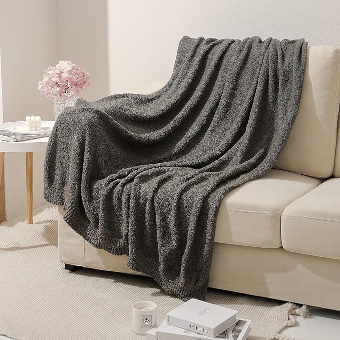 bearberry Super Soft Fluffy Throw Blanket Lightweight Cozy Warm Bed Blankets for Couch Bed Sofa All Season (Dark Grey, 60”x80”)