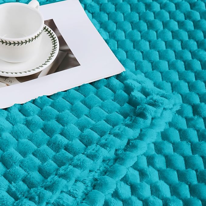 Bnuitland Soft Flannel Throw Blanket(50X70 inches), 3D Jacquard Fluffy Lightweight Fleece Blanket for Couch,Sofa,Bed, 300 GSM Super Cozy Warm for All Season Home Decor,Teal Blue